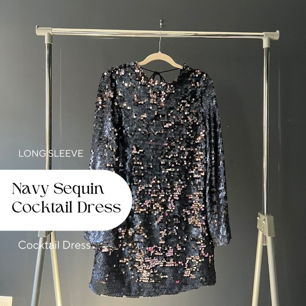 Keepsake The Label - Long Sleeved Stunning Navy Sequin Cocktail Dress